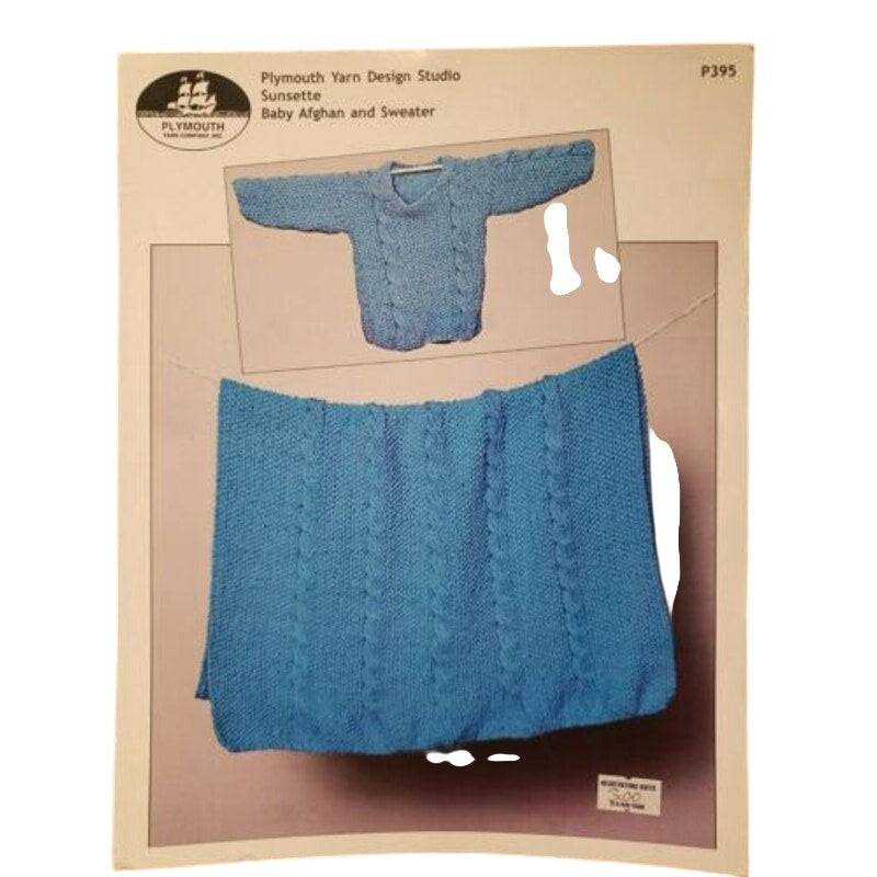 New Plymouth Yarn P395 Sunsette Baby Afghan and Sweater Knitting Pattern