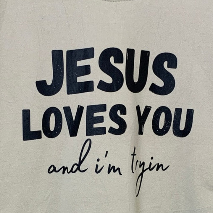 Upcycled Hand Printed Womens Large Jesus Loves You And I&