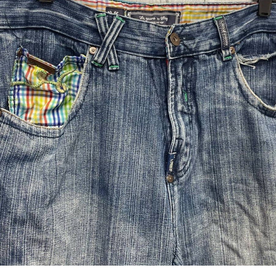 LRG Geans Womens Large 34 US 14 Make Jeans Not War Cutoff Denim Blue Jeans