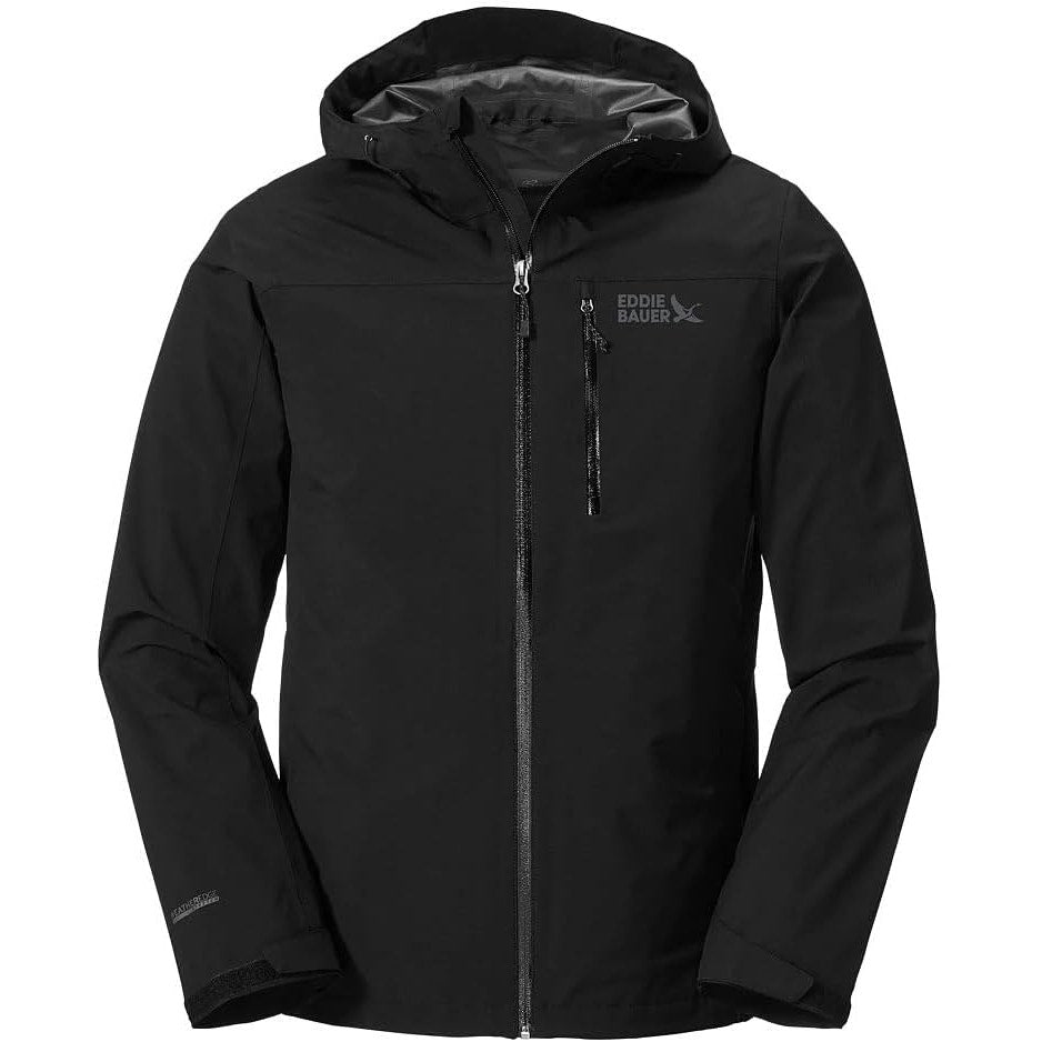 New Eddie Bauer Mens Small Black Packable Cloud Cap Stretch Hooded Rain Jacket
