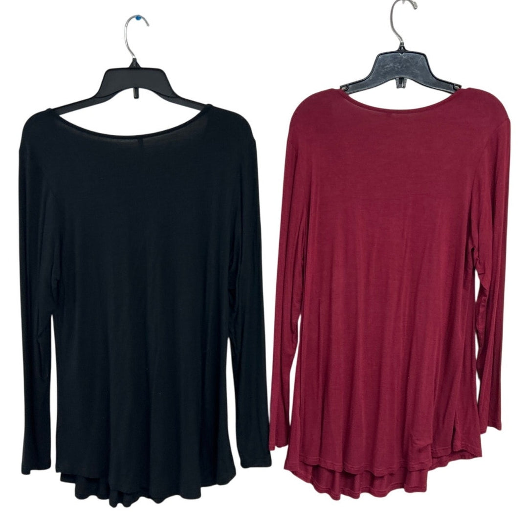 Lot of 2 Cathy Longyuan Womens Large Long Sleeve Scoop Neck Flowy Tops