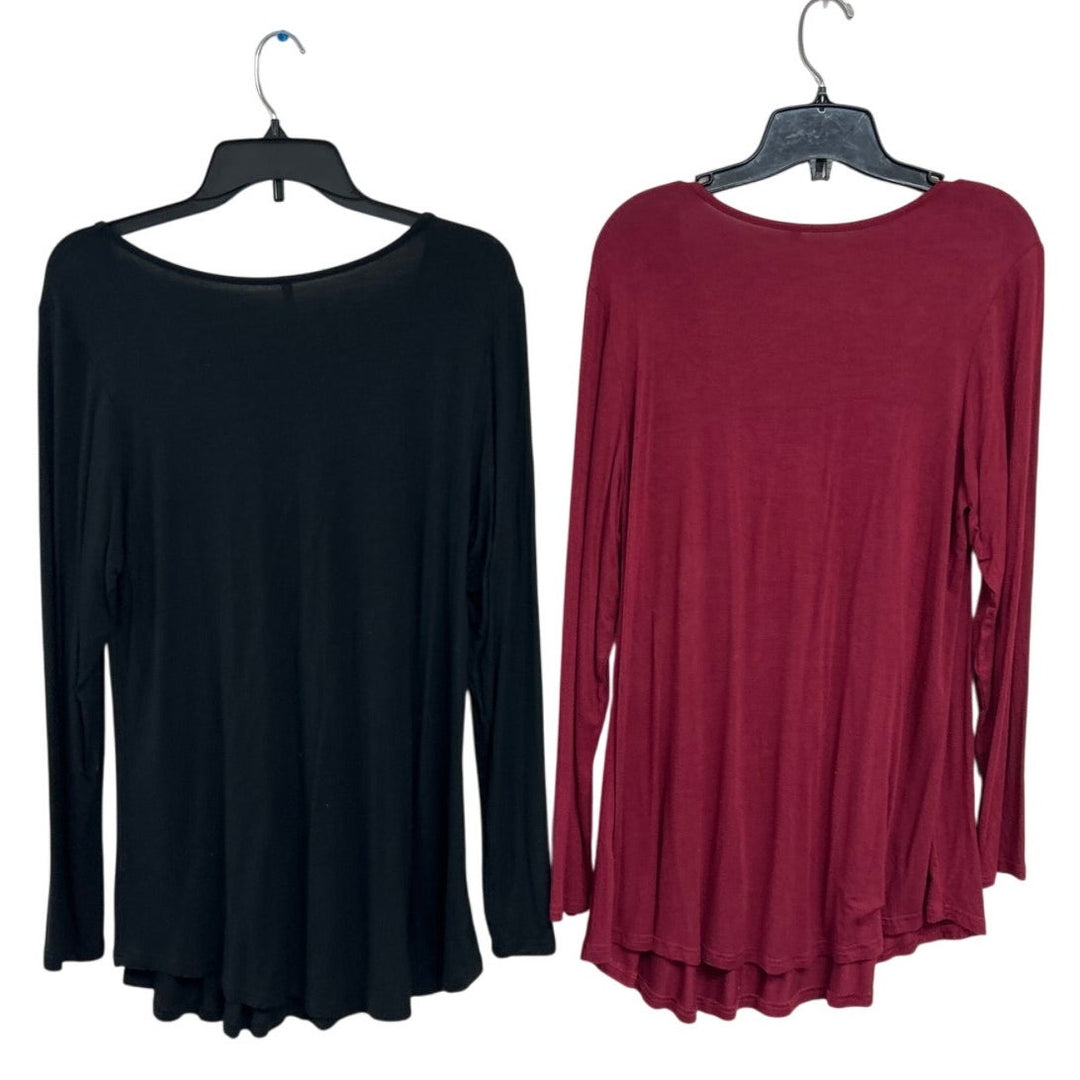 Lot of 2 Cathy Longyuan Womens Large Long Sleeve Scoop Neck Flowy Tops