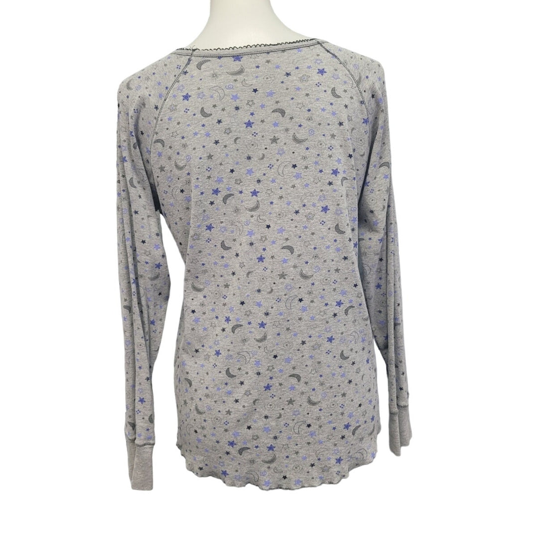Cuddl Duds Womens Large PolyCotton Long Sleeve Moon Stars Patterned Sleep Shirt