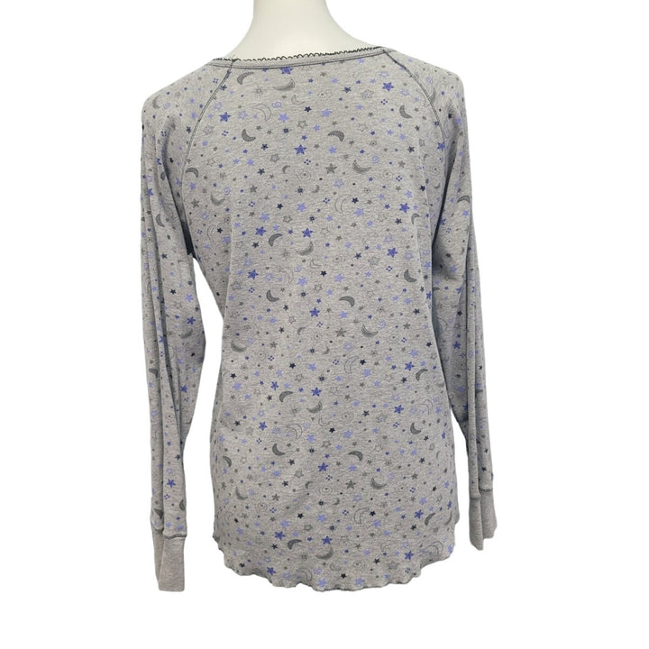 Cuddl Duds Womens Large PolyCotton Long Sleeve Moon Stars Patterned Sleep Shirt
