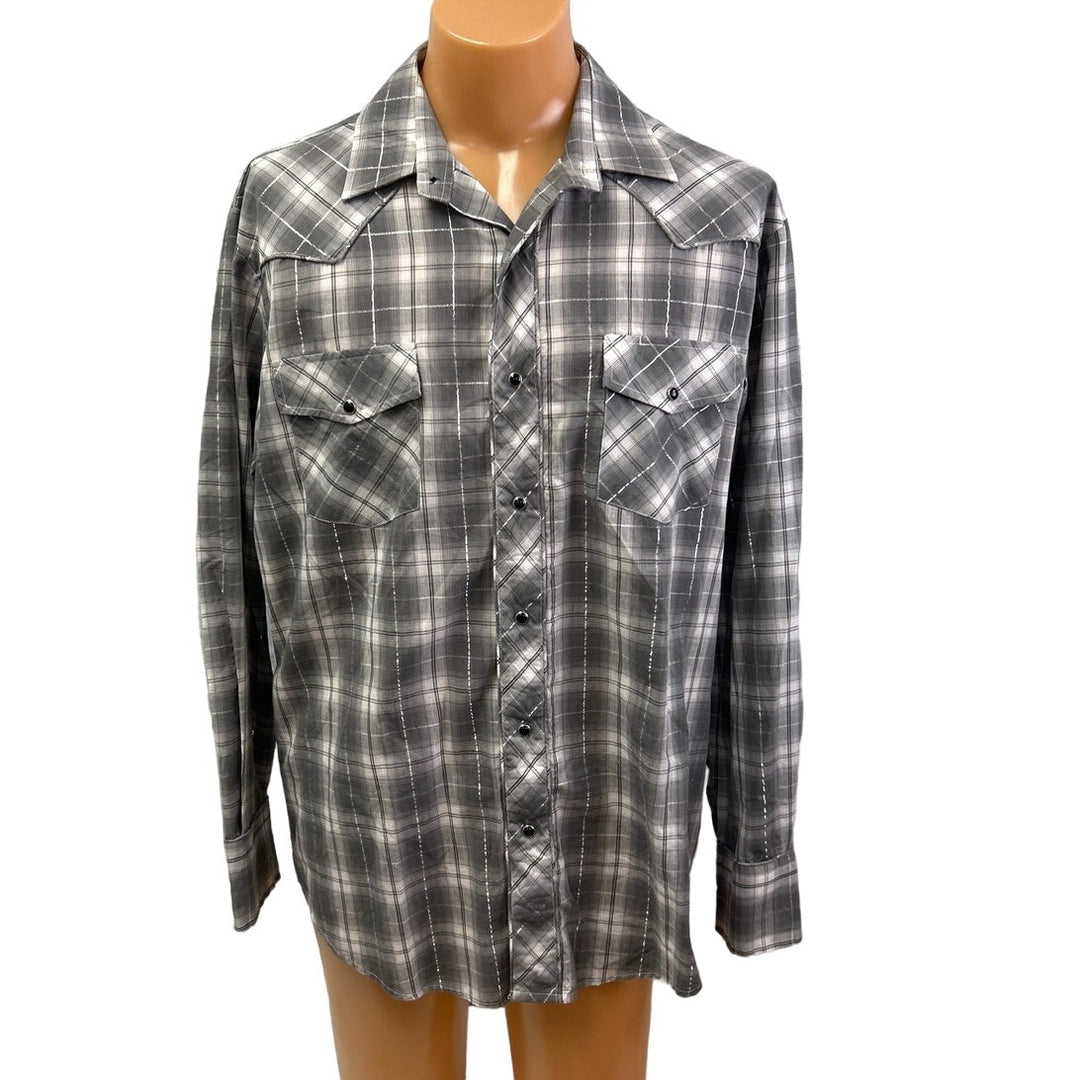 Roper Mens XL Long Sleeve Metallic Plaid Snap Up Western PolyCotton Blend Shirt