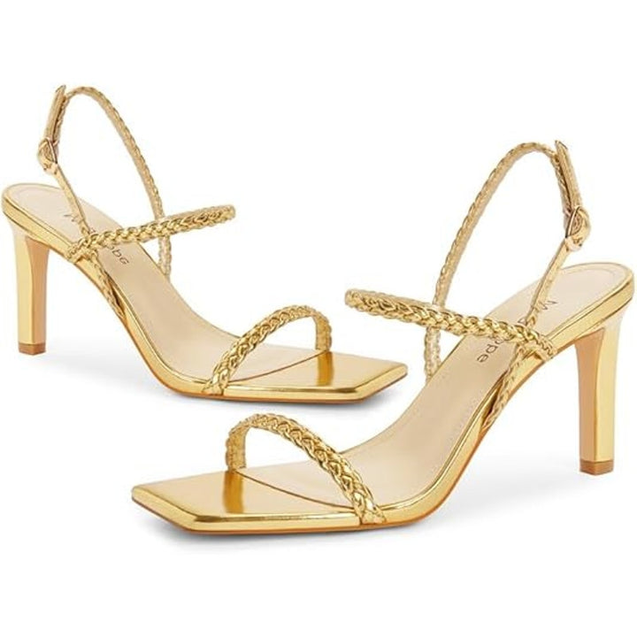 Modatope Womens Size 7 Shiny Gold Open Toe 4" Heel Ankle Strap Sandal Shoes