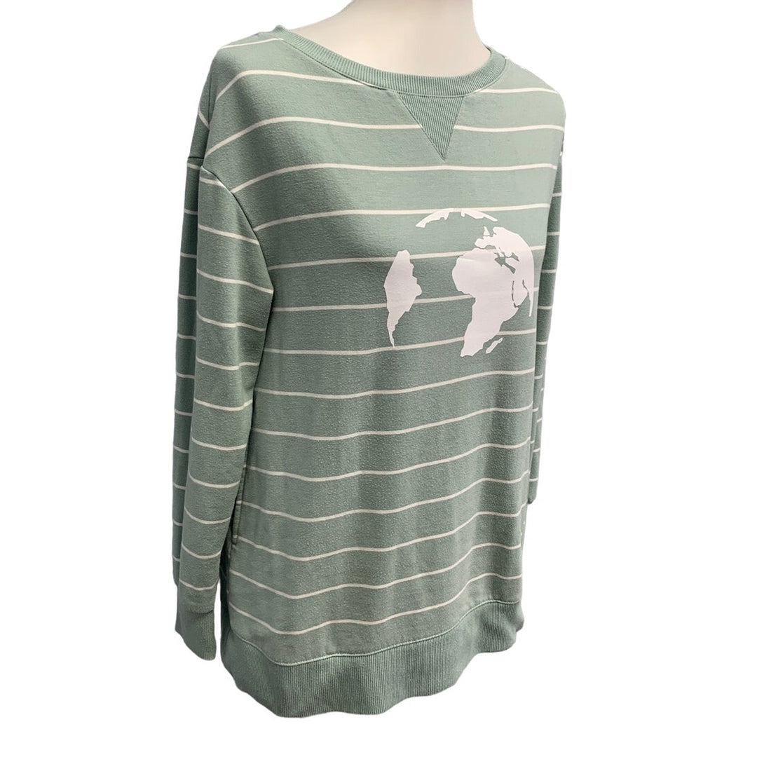 Hand Printed Upcycled Womens XS PolyBlend Earth Day Long Sleeve Sweatshirt
