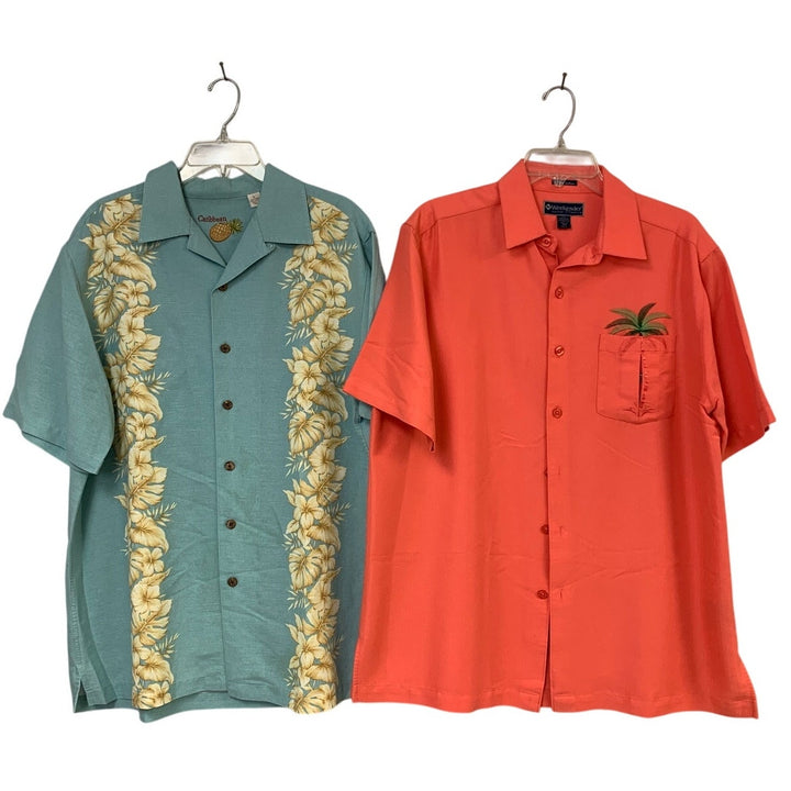Lot of 2 Caribbean Weekender Mens Large Tropical Short Sleeve Button Up Shirts