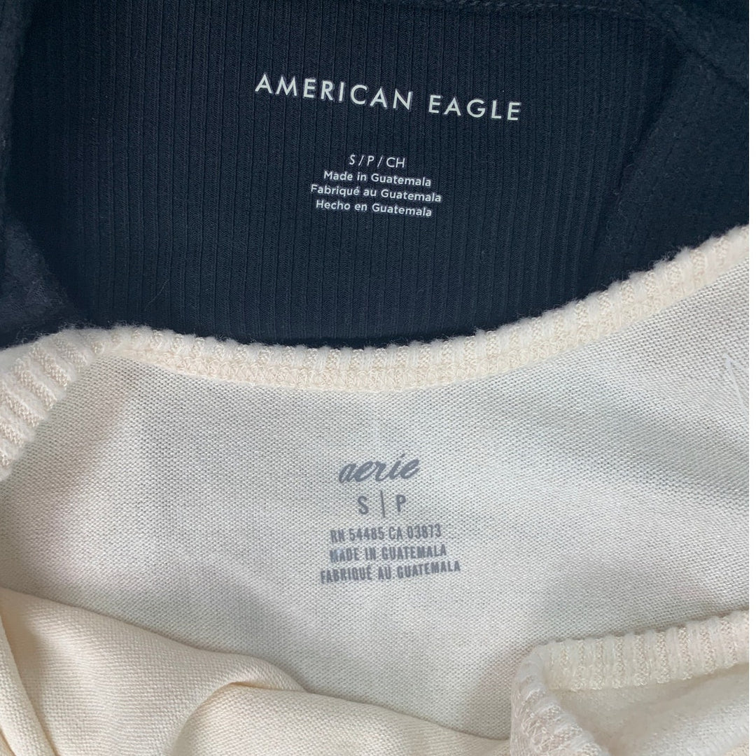 2 New American Eagle Womens Small Black Off White Thin Strap Tank Tops