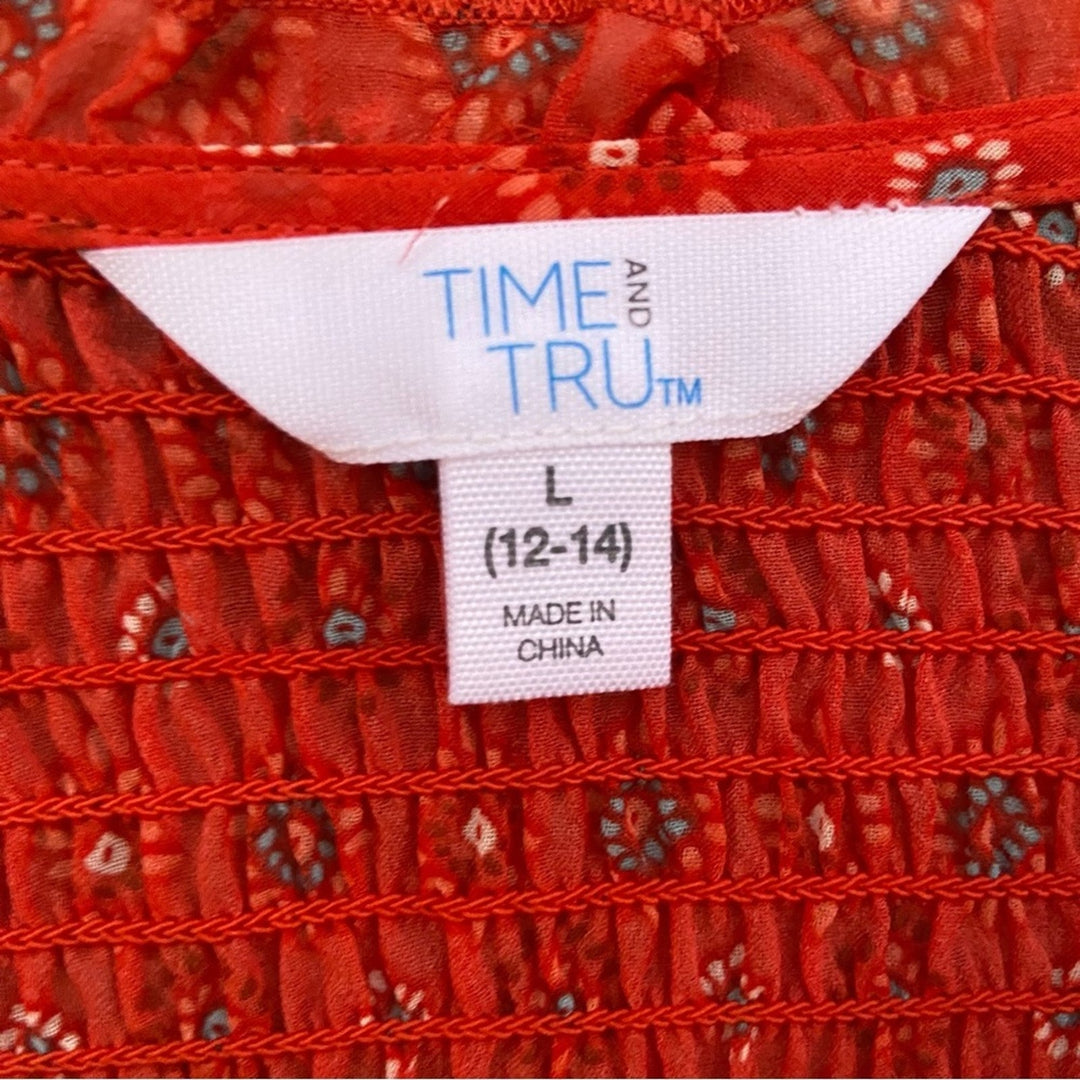 NWT New Time &amp; Tru Womens Large Button Up Front Tie Long Sleeve Sheer Blouse