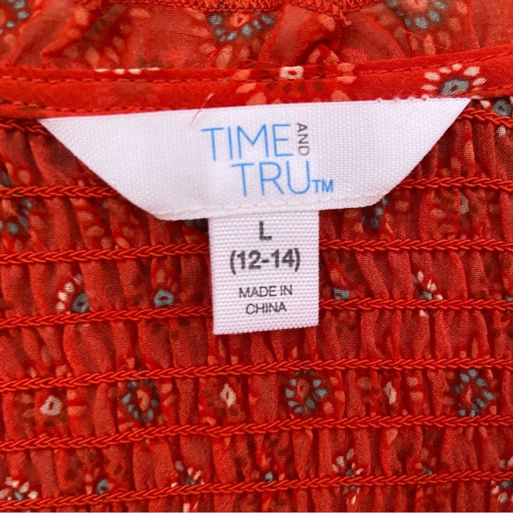 NWT New Time &amp; Tru Womens Large Button Up Front Tie Long Sleeve Sheer Blouse