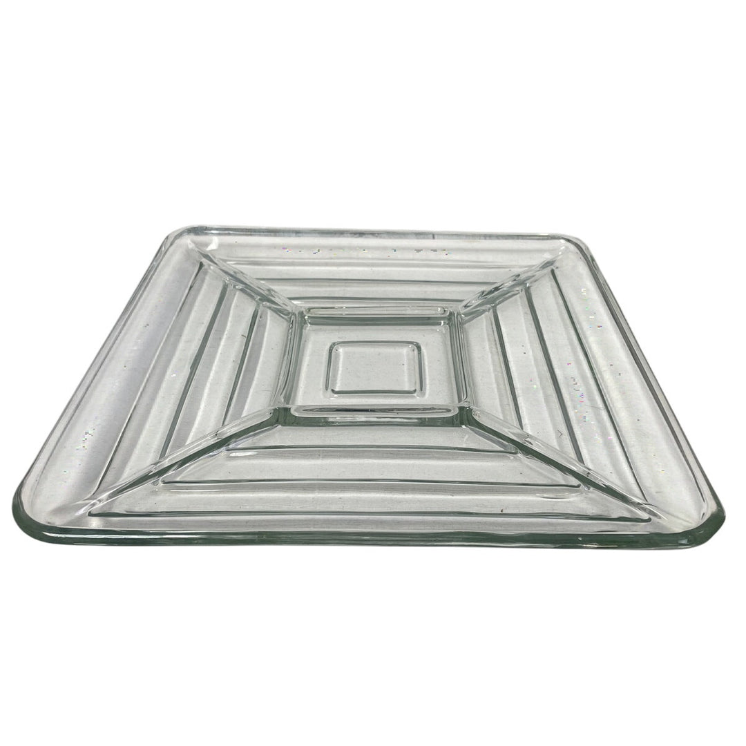 Vintage Clear Glass Divided Square Veggie Tray Platter Serving Dish Plate