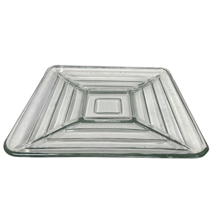 Vintage Clear Glass Divided Square Veggie Tray Platter Serving Dish Plate