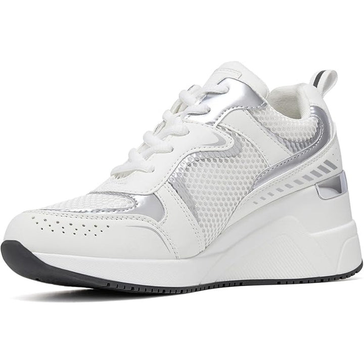 Cestfini Womens Size 9 White Lace Up Silver Accent Wedge Heel Sneaker Shoes