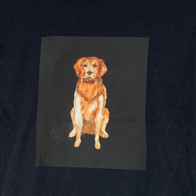 New Upcycled Hand Printed Womens Medium Golden Retriever Dog Tee Shirt
