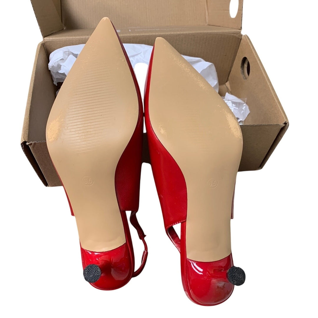 HeelChic Womens Size 6.5 Red Faux Leather Slingback 3" Heel Pointy Toe Shoes
