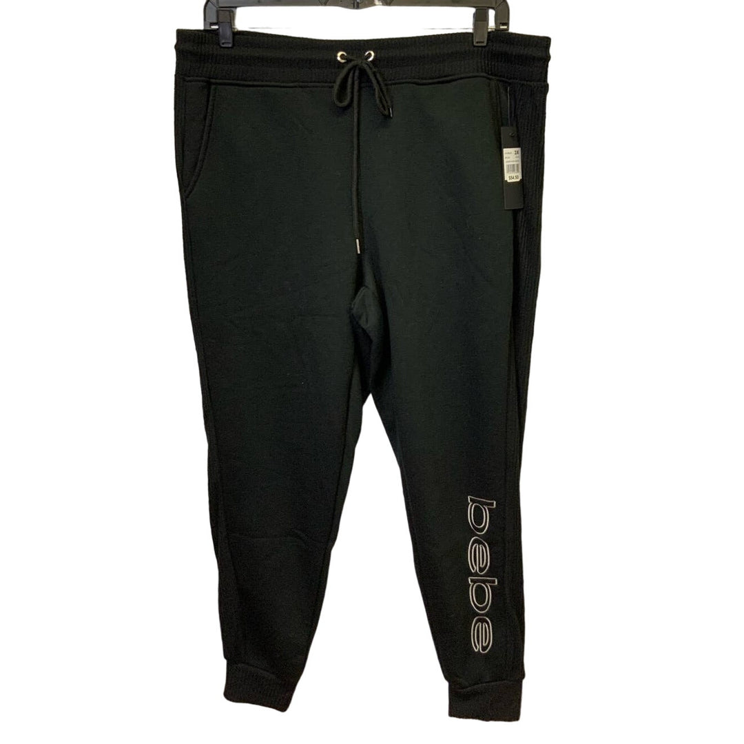 New Bebe Sport 3X Ribbed Side Inserts Cotton Blend Basic Black Jogger Pants