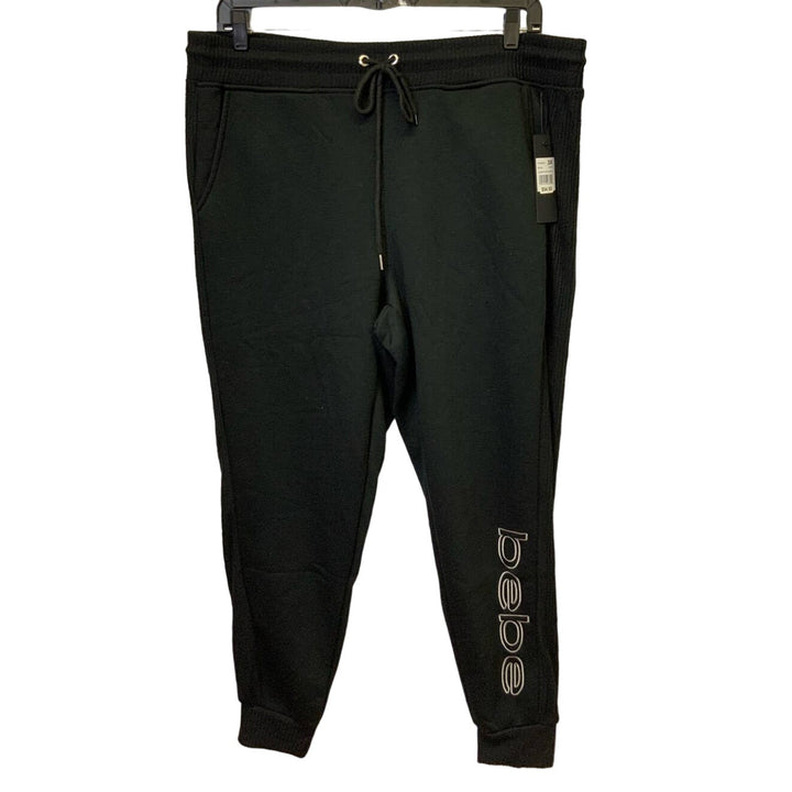 New Bebe Sport 3X Ribbed Side Inserts Cotton Blend Basic Black Jogger Pants