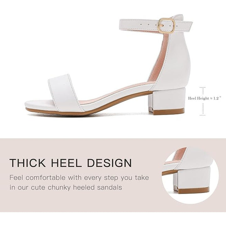 New Dufannie Girls Size 2 White Open Toe Ankle Strap Heels Sandal Wedding Shoes