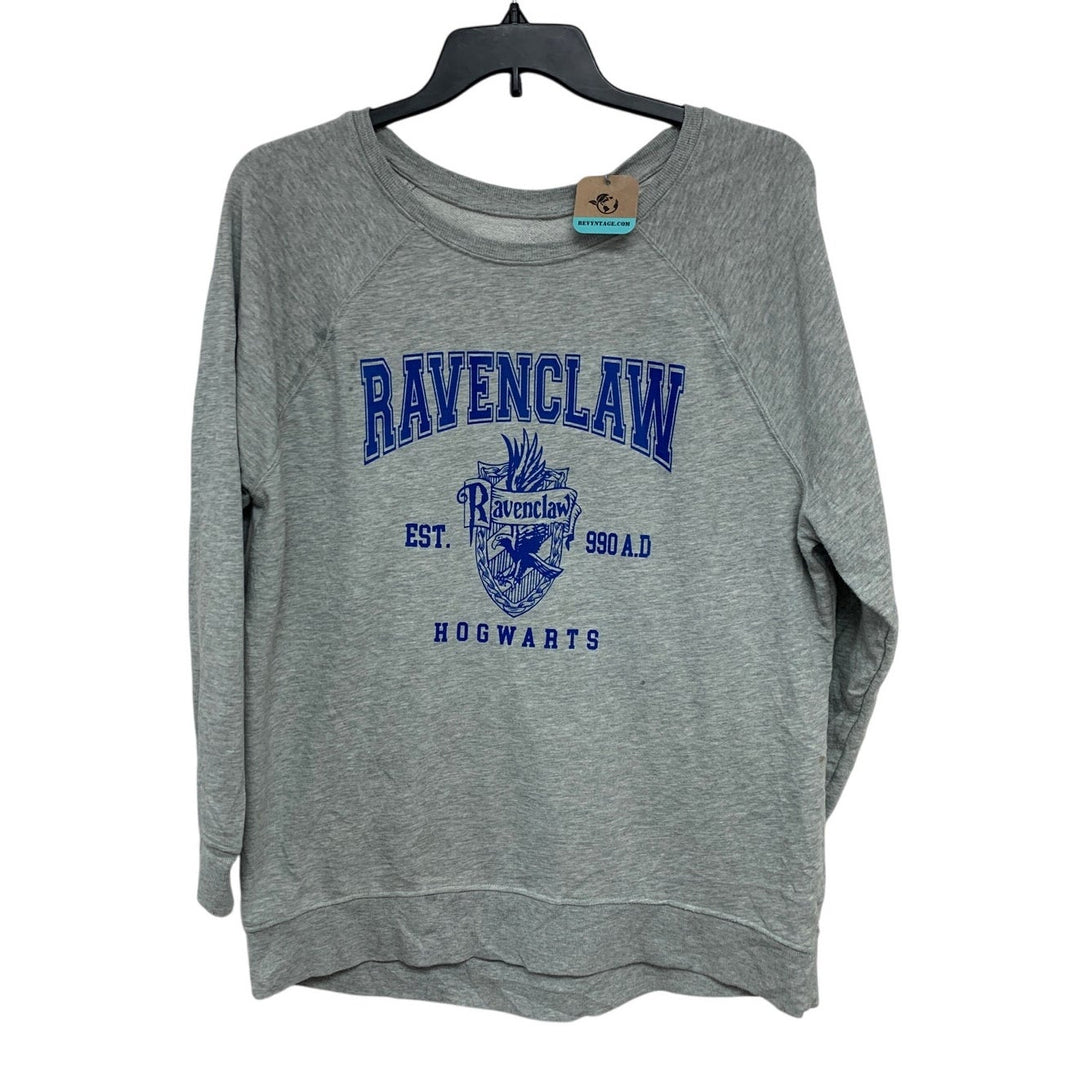 Upcycled Hand Printed Womens XL Ravenclaw Hogwarts Harry Potter Sweatshirt