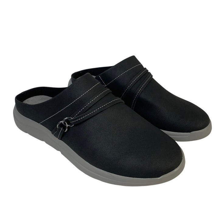 New JSport Womens 10 Black Faux Leather Gina Slip On Memory Foam Sneaker Shoes