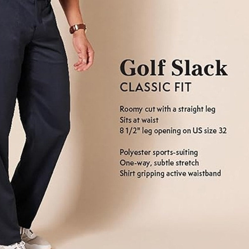 New Amazon Essentials Mens 32X30 Black Classic Fit Flat Front Stretch Golf Pants
