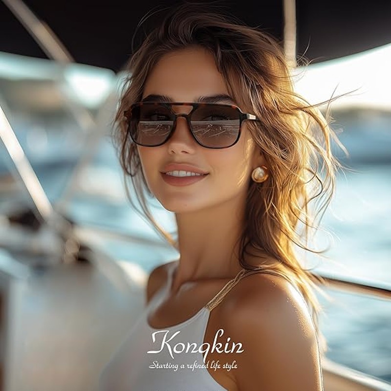 New Konqkin Lot of 2 Brown Leopard Frame Retro Aviator Sunglasses for Women