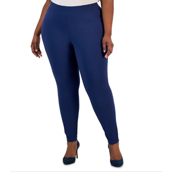 New INC Womens Plus Size Skinny Pull-On Mid Rise Navy Blue Ponte Pants