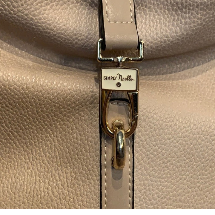 Simply Noelle Tan Gold Accent Faux Leather Short Strap Handbag w Lots of Pockets