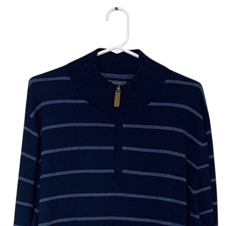 St Johns Bay Mens XL Navy Blue Stripe PolyCotton Long Sleeve Henley Shirt