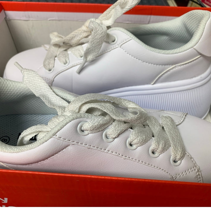 Lucky Step Womens 8 White Classic Wedge Canvas Platform Fashion Sneakers