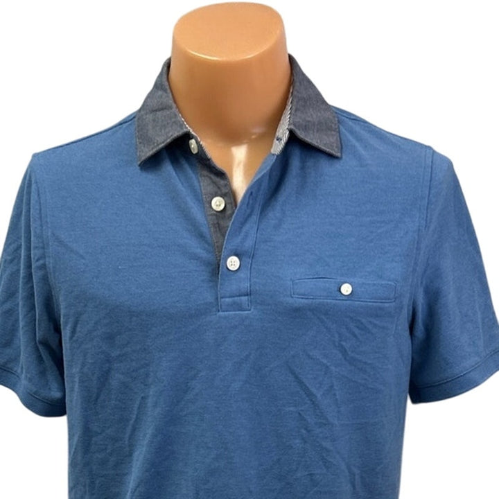 Good Fellow &amp; Co Mens Medium Blue PolyCotton Short Sleeve Collared Polo Shirt