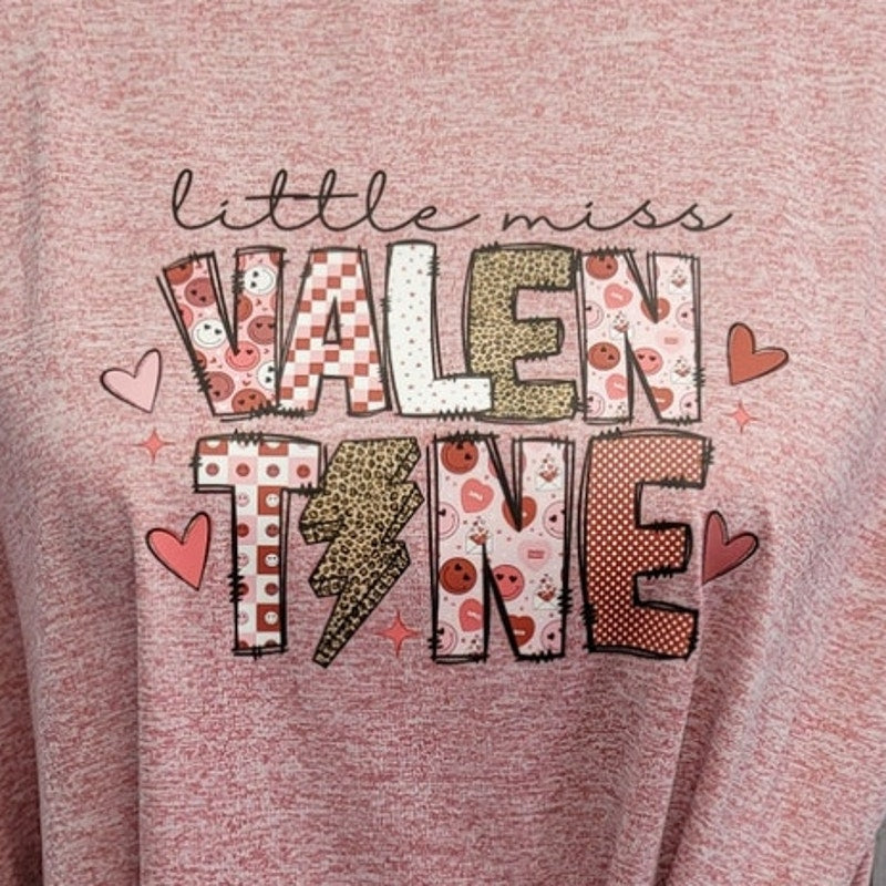 Hand Printed Upcycled Womens Large Little Miss Valentine Short Sleeve Blouse
