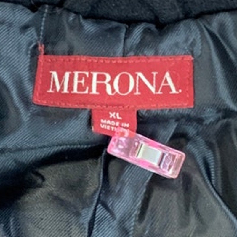 Merona Mens XL Wool Blend Basic Black Collared Full Zip Warm Winter Coat