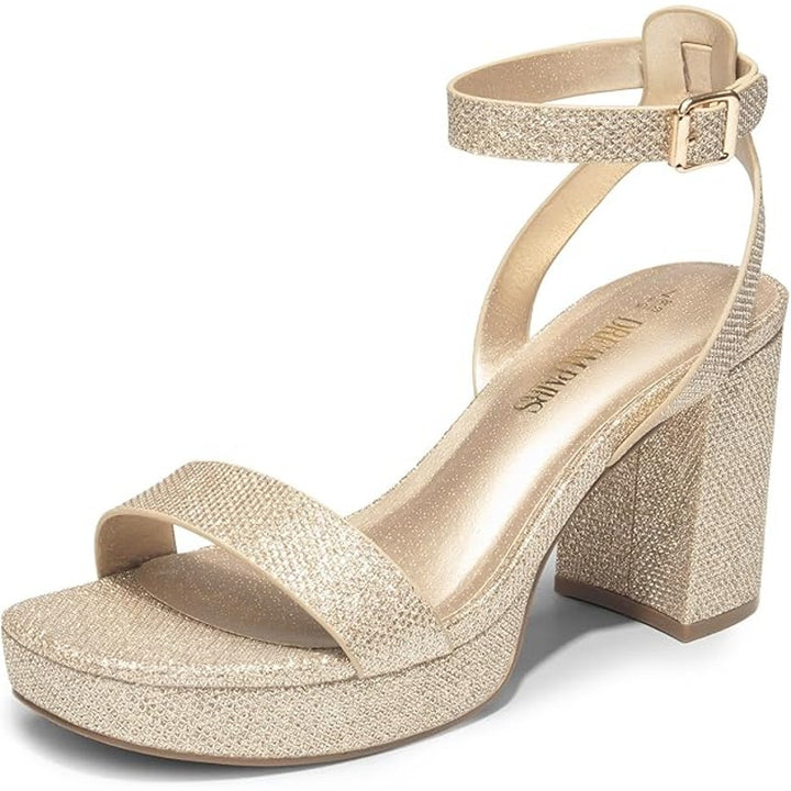 Dream Pairs Womens Size 9 Gold Glitter 3.5" Platform Heel Open Toe Sandal Shoes