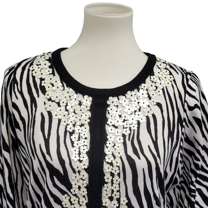 Cathy Daniels Womens Medium Cotton Acrylic Long Sleeve Zebra Print Knit Sweater