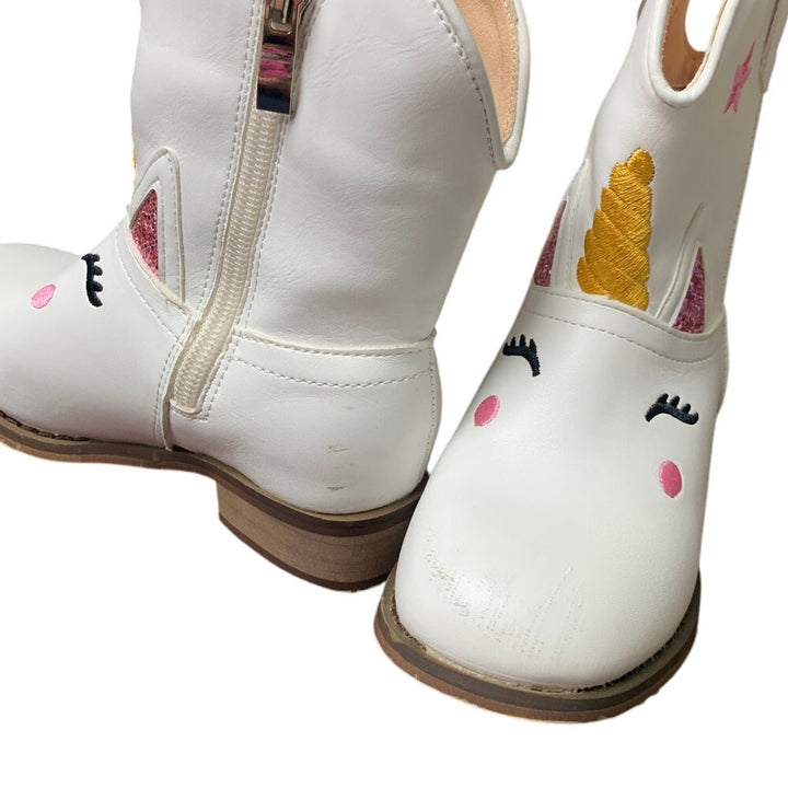 Parrosoo Toddler Girls 9 White Faux Leather Unicorn Cowgirl Cowboy Boot Shoes
