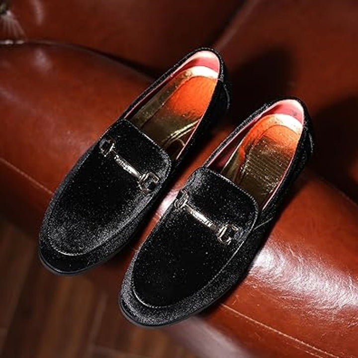 Cosidram Mens Size 7 Black Velvet Classic Slip On Dress Loafers Wedding Shoes