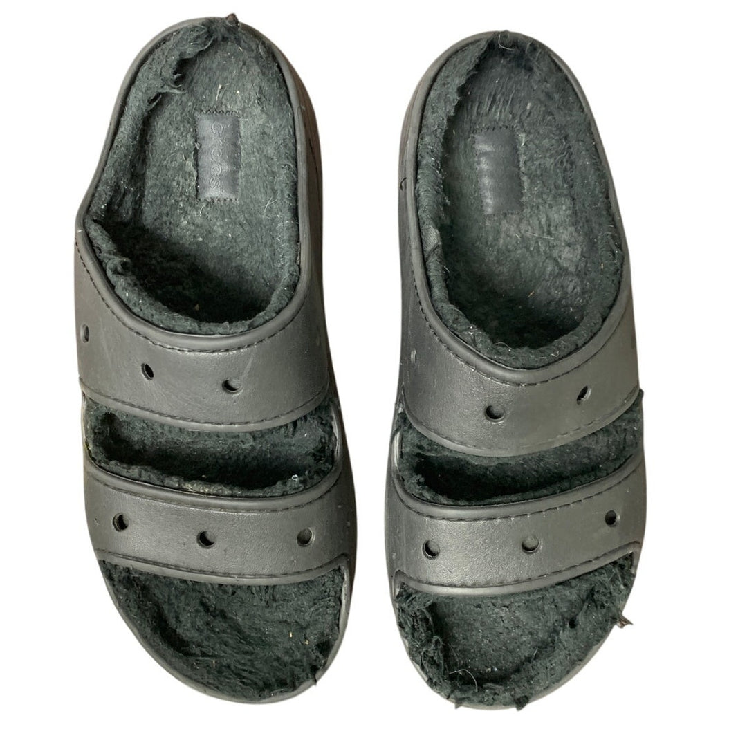 Crocs Mens 11 Womens 13 Black Fuzzy Inside Slide On Classic Cozzzy Sandal Shoes