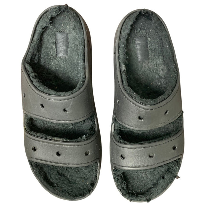 Crocs Mens 11 Womens 13 Black Fuzzy Inside Slide On Classic Cozzzy Sandal Shoes