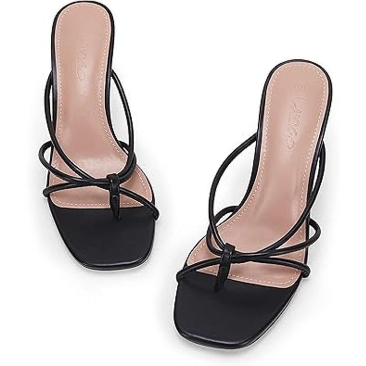 Laicigo Womens Size 8 Black Open Toe 3.5" Heel Slide On Strappy Sandal Shoes