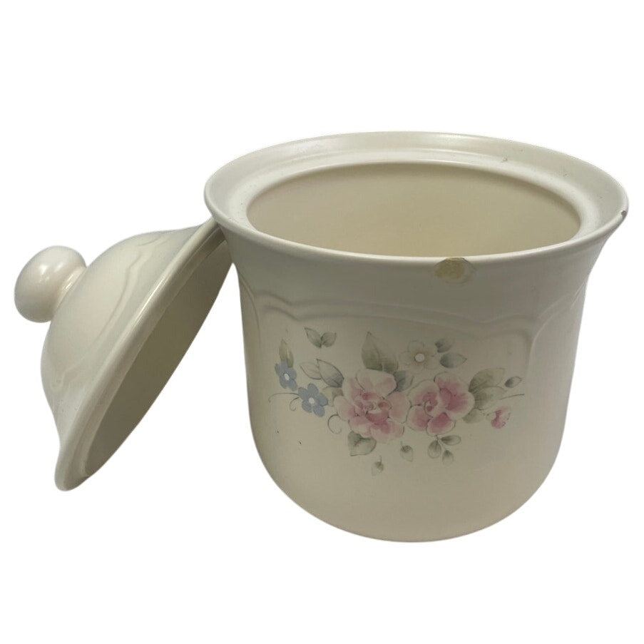 Vintage Pfaltzgraff Ceramic Tea Rose Floral Flour Canister w Chip and Lid