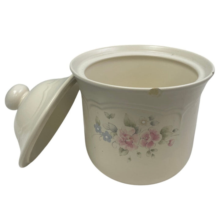 Vintage Pfaltzgraff Ceramic Tea Rose Floral Flour Canister w Chip and Lid