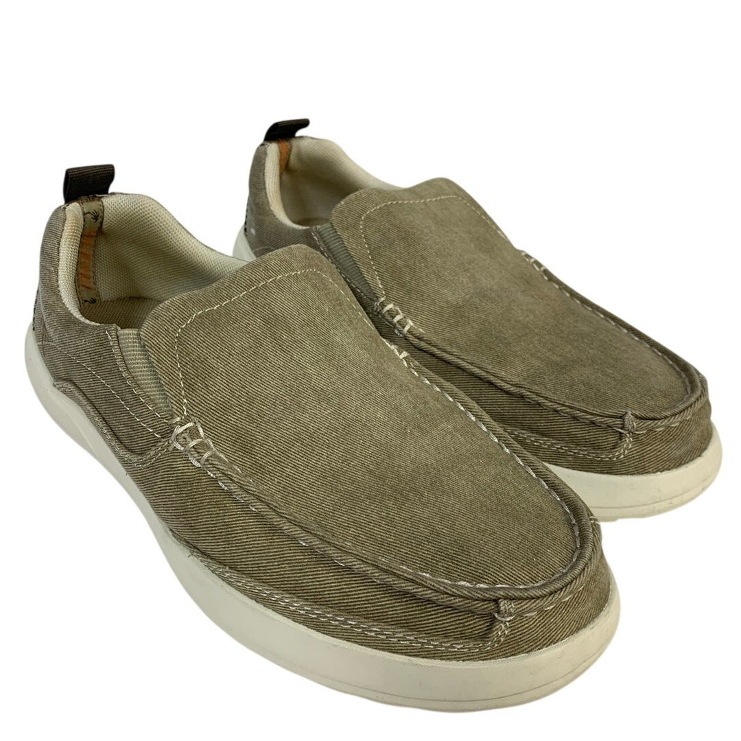 Margaritaville Mens Size 9 Beige Canvas Slip On Round Toe Low Top Boat Shoes