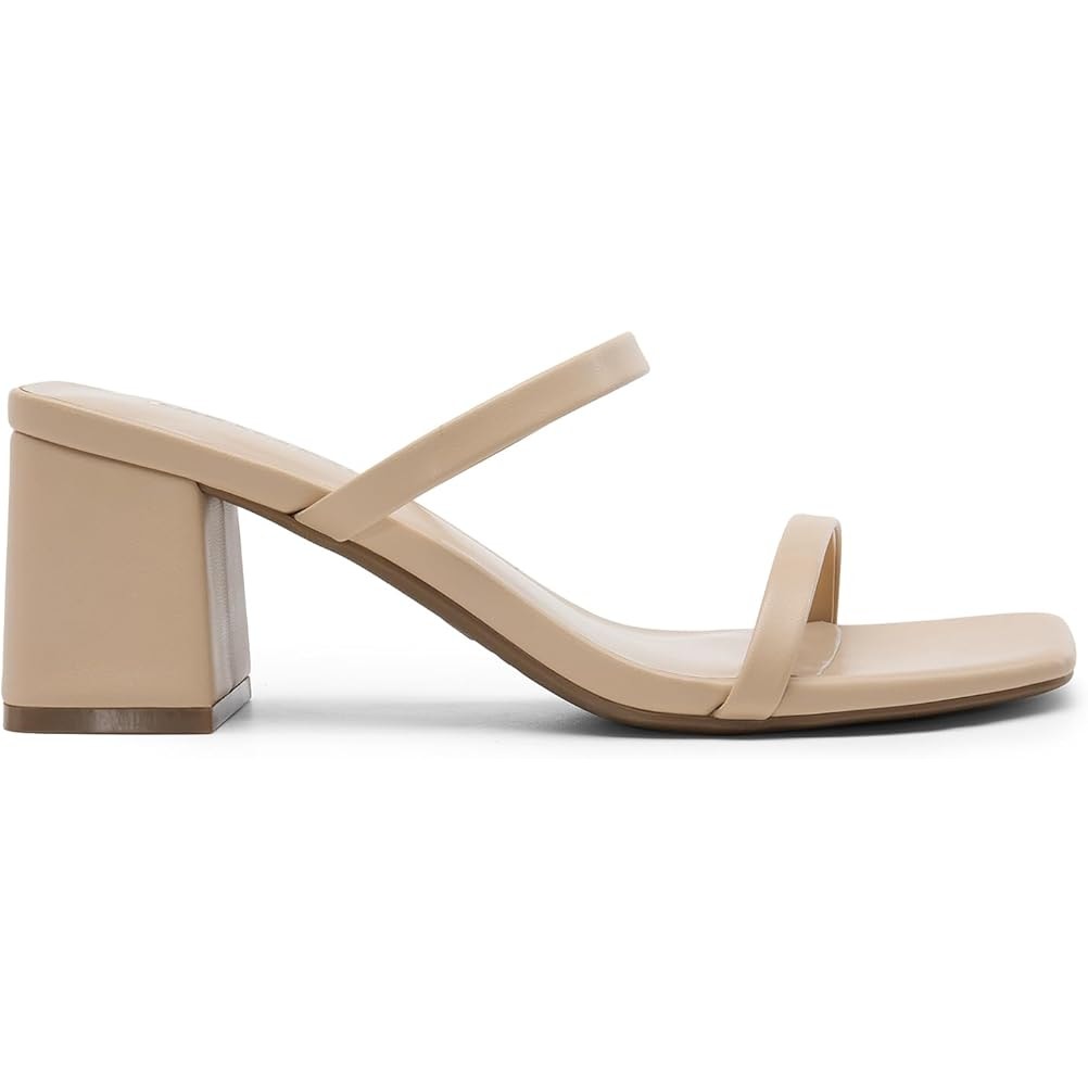 Dream Pairs Womens Size 7.5 Tan Open Toe Double Strap 3" Block Heel Sandal Shoes