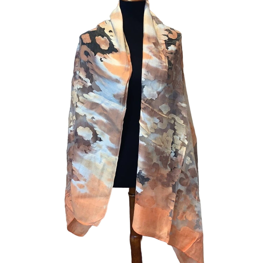 New Long Sheer Peach White Tan Watercolor Lightweight Fashion Scarf Wedding Wrap