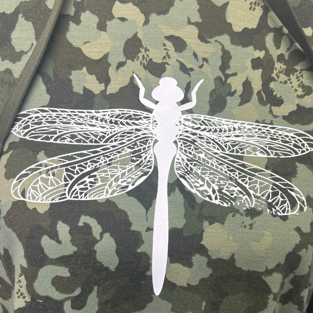 Upcycled Hand Printed Mens Medium Dragonfly Camo Camouflage Sweatshirt Hoodie