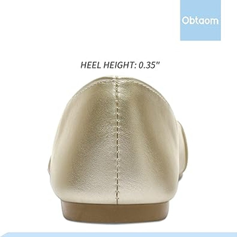 Obtaom Womens Size 10 Gold Pointy Toe Slide On Loafer Comfort Ballet Flat Shoes