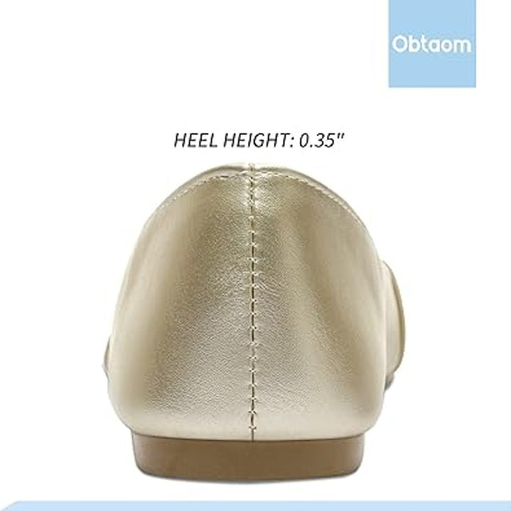 Obtaom Womens Size 10 Gold Pointy Toe Slide On Loafer Comfort Ballet Flat Shoes