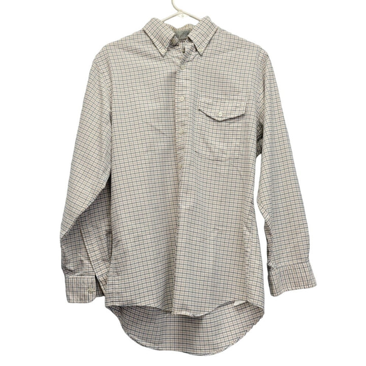 L L Bean Mens Medium PolyCotton Plaid Long Sleeve Button Up Shirt w Front Pocket